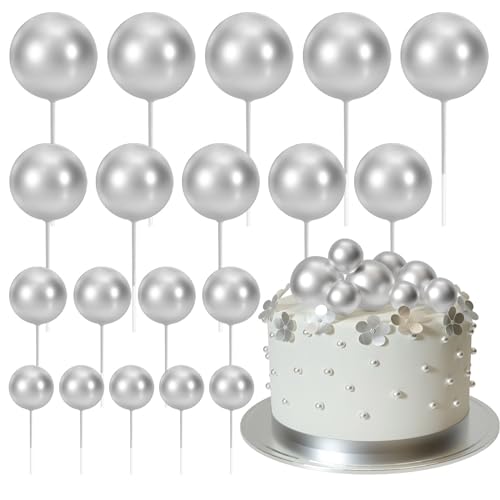 ASTARON 20 Stück Tortendeko Kugeln Cake Topper, Mini-Ballons Tortenaufleger für Hochzeit Party Babyparty Geburtstag Torte Dekorieren(Silber) von ASTARON