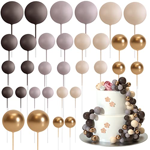 ASTARON 32 Stück Tortendeko Kugeln Cake Topper, Mini-Ballons Tortenaufleger für Hochzeit Party Babyparty Geburtstag Torte Dekorieren (Braun Gold) von ASTARON