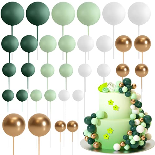 ASTARON 32 Stück Tortendeko Kugeln Cake Topper, Mini-Ballons Tortenaufleger für Hochzeit Party Babyparty Geburtstag Torte Dekorieren (Grün Gold) von ASTARON