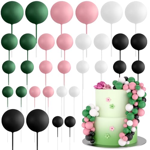 ASTARON 32 Stück Tortendeko Kugeln Cake Topper, Mini-Ballons Tortenaufleger für Hochzeit Party Babyparty Geburtstag Torte Dekorieren (Rosa, Grün, Schwarz) von ASTARON
