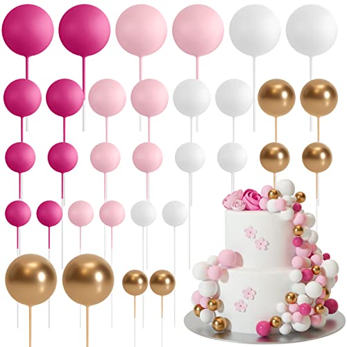 ASTARON 32 Stück Tortendeko Kugeln Cake Topper, Mini-Ballons Tortenaufleger für Hochzeit Party Babyparty Geburtstag Torte Dekorieren (Rosa Gold) von ASTARON