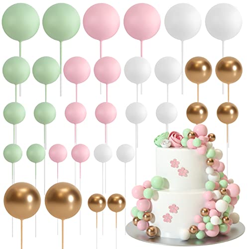 ASTARON 32 Stück Tortendeko Kugeln Cake Topper, Mini-Ballons Tortenaufleger für Hochzeit Party Babyparty Geburtstag Torte Dekorieren (Rosa Grün) von ASTARON