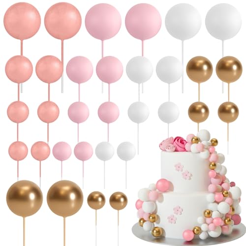 ASTARON 32 Stück Tortendeko Kugeln Cake Topper, Mini-Ballons Tortenaufleger für Hochzeit Party Babyparty Geburtstag Torte Dekorieren (Roségold, Rosa) von ASTARON