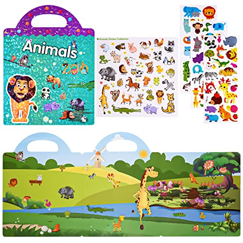ASTARON 3D Sticker Szenen Buch für Kinder, 88 Stück Wiederverwendbare Tiere Jelly Sticker für Kleinkinder, Puffy Sticker Game Pädagogisches Sensorisches Lernspielzeug von ASTARON