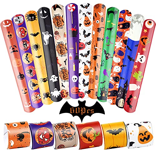 ASTARON 60 Stück Halloween Slap Armbänder Armbänder, Halloween Party Favors Slap Bands Armbänder mit Spinnenkürbis Ghost Print für Süßes oder Saures Beutelfüller, Halloween Partyzubehör ASTARON 60 Stück Halloween Slap Armbänder Armbänder, Halloween Party Favors Slap Bands Armbänder mit Spinnenkürbis Ghost Print für Süßes oder Saures Beutelfüller, Halloween Partyzubehör von ASTARON