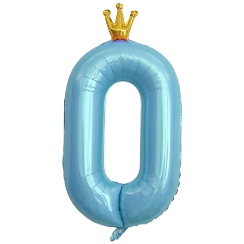ASTARON Luftballon 0, Zahl 0 Ballon 40 Zoll Zahlenballon für Geburtstag Party Dekorationen, blaue Zahl Ballons mit Krone für Jahrestag Dekorationen Mädchen Geburtstag Party Dekoration von ASTARON