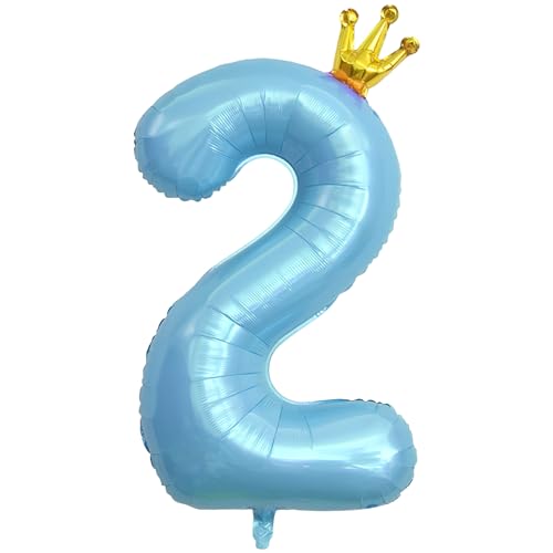 ASTARON Luftballon 2, Zahl 2 Ballon 40 Zoll Zahlenballon für Geburtstag Party Dekorationen, Blau 2nd Birthday Ballons mit Krone für Jungen Geburtstag Dekoration Jahrestag Dekorationen von ASTARON