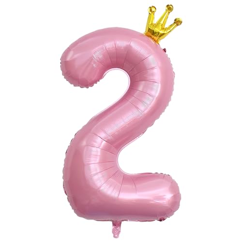 ASTARON Luftballon 2 Rosa Zahl 2 Ballon 40 Zoll Zahlenballon für Geburtstag Party Dekorationen, 2. Geburtstag Ballons mit Krone für Mädchen Geburtstag Party Dekoration Jahrestag Dekorationen von ASTARON