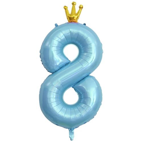 ASTARON Luftballon 8, Zahl 8 Ballon 40 Zoll Zahlenballon für Geburtstag Party Dekorationen, Blau 8. Geburtstag Ballons mit Krone für Jungen Geburtstag Dekorationen Jahrestag Dekorationen von ASTARON
