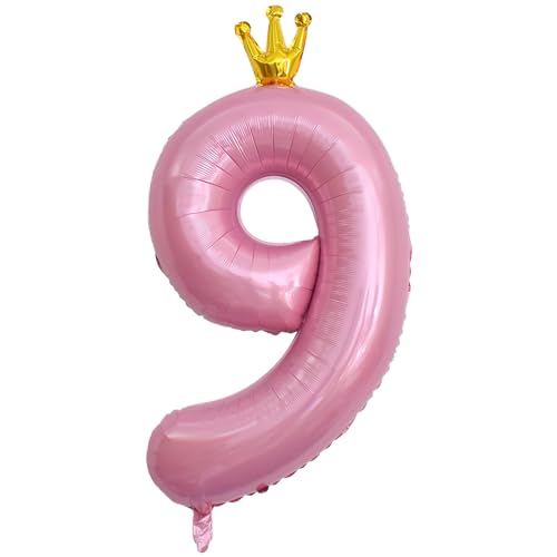 ASTARON Luftballon 9 Rosa Zahl 9 Ballon 40 Zoll Zahlenballon für Geburtstag Party Dekorationen, 9. Geburtstag Ballons mit Krone für Mädchen Geburtstag Party Dekoration Jahrestag Dekorationen von ASTARON