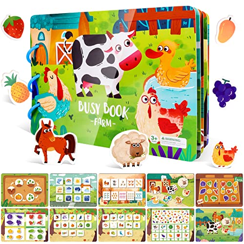 ASTARON Montessori Spielzeug Busy Book, Quiet Book für Kleinkinder 2 3 4 5 6 Jährige Lernspielzeug Geschenke für 2-5-Jährige Jungen Mädchen Kinder Autismus Sensorisches Spielzeug (Bauernhof-Version) von ASTARON