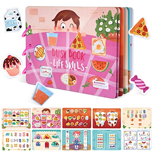 ASTARON Montessori Spielzeug Busy Book, Mitmachbuch Quiet Book für Kleinkinder Vorschule Lernspielzeug Beschäftigung für Kinder im Autofahrt Flugzeug, Geschenke für Kinder(Lebenskompetenzen) von ASTARON