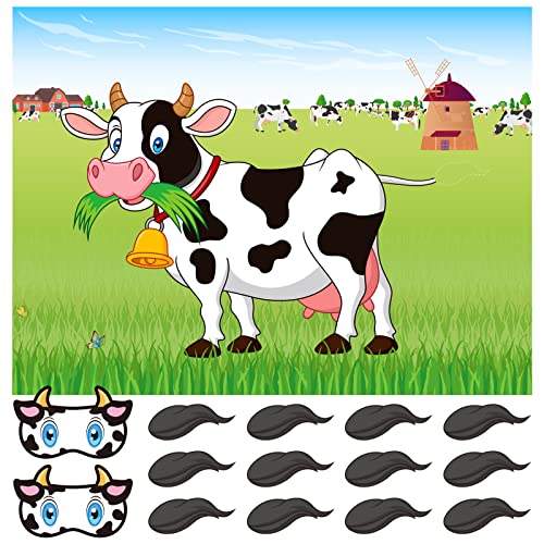 ASTARON Pin The Tail on The Cow Partyspiel mit 30 Schwänzen für Bauernhof Party Supplies Ansteckspiele für Kinder, Jungen Mädchen Tier Party Favors Dekorationen Home Wand Dekor von ASTARON