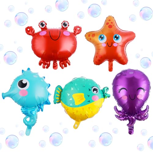5 Stück Meerestiere Folienballon, Luftballons Meerestiere für Kinder, Ozean Geburtstag Party Dekoration Unterwasser Luftballons Meer Tiere Helium Ballons für Kinder Geschenk von ASTER
