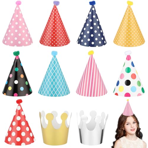 ASTER 11 Stück Partyhüte Kindergeburtstag, Partyhüte zum Geburtstag mit Pompons, Geburtstagskrone Kegel Partyhut Geburtstag Dekoration Set für Kinder und Erwachsene ASTER 11 Stück Partyhüte Kindergeburtstag, Partyhüte zum Geburtstag mit Pompons, Geburtstagskrone Kegel Partyhut Geburtstag Dekoration Set für Kinder und Erwachsene von ASTER
