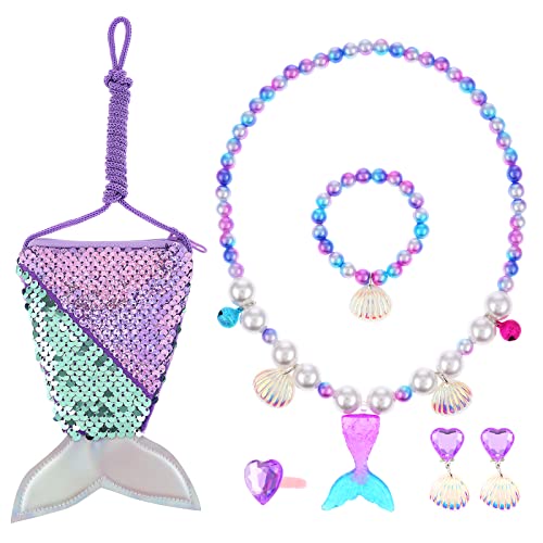 ASTER Meerjungfrau Kinder Schmuck Set, Meerjungfrau Schmuckset für Mädchen mit Meerjungfrau Pailletten Geldbörse, Halskette, Ringe, Ohrringe, Armbänder, für Meerjungfrau Party Geburtstag ASTER Meerjungfrau Kinder Schmuck Set, Meerjungfrau Schmuckset für Mädchen mit Meerjungfrau Pailletten Geldbörse, Halskette, Ringe, Ohrringe, Armbänder, für Meerjungfrau Party Geburtstag von ASTER