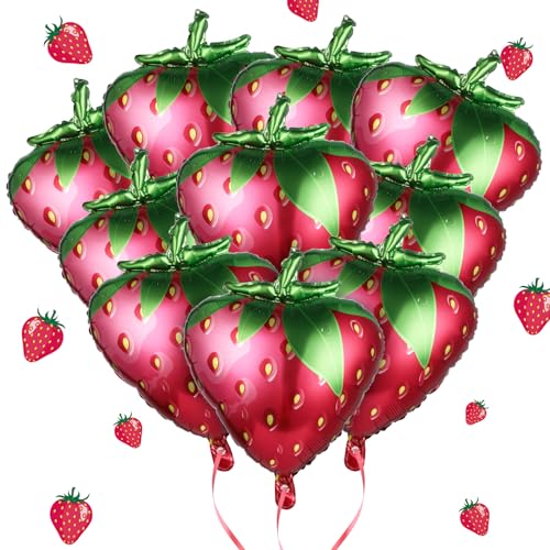 Aster 15 Stück Erdbeer-Ballons, süße Erdbeer-Folienballons für Mädchengeburtstagsparty, niedliche Fruchtballons, Erdbeer-Kurzkuchen-Ballons für Erdbeer-Motto-Party-Dekorationen von ASTER