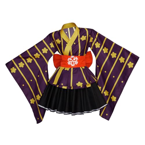 ASTRICOS Anime Wano Country Law Cosplay-Kostüm, Lolita-Kimono-Kleid mit Gürtel, Halloween-Karnevalsanzug für Damen (Lila, M) von ASTRICOS