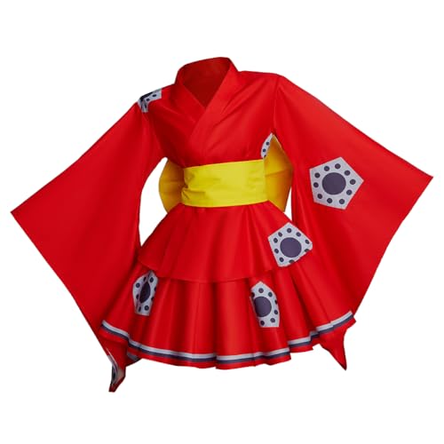ASTRICOS Anime Wano Country Law Cosplay-Kostüm, Lolita-Kimono-Kleid mit Gürtel, Halloween-Karnevalsanzug für Damen (Rot, S) von ASTRICOS