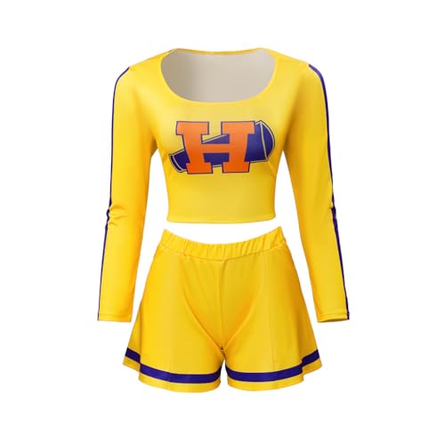 ASTRICOS Buffy Summers Cheerleader-Cosplay-Kostüm, gelbes Shirt und Rüschenshorts, Cheerleading-Outfit für Damen (XXL) von ASTRICOS