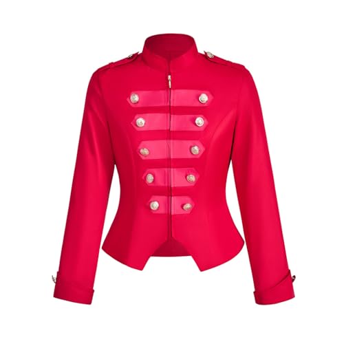 ASTRICOS Damen Viktorianisches Gothic Steampunk Zirkusdirektor Jacke Kostüm Militär Stehkragen Rock Gehrock Zirkusrotes Top (Rot, XXXL) von ASTRICOS