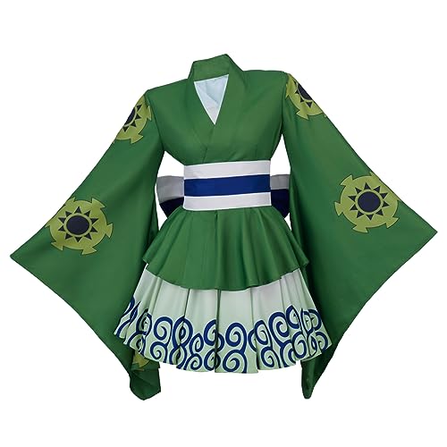 ASTRICOS Grünes Kimono-Kostüm für Damen, Lolita-Outfits mit Gürtel, Halloween-Anzug (XXL) von ASTRICOS