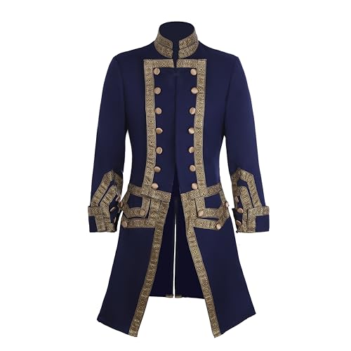 ASTRICOS Herren 18. Jahrhundert viktorianische koloniale Militäruniform Cosplay Jacke mittelalterliche Regentschaft Offiziersuniform für Männer (Blau, M) von ASTRICOS