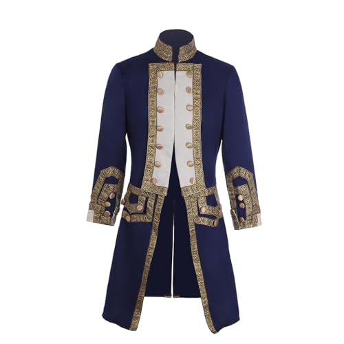 ASTRICOS Herren 18. Jahrhundert viktorianische koloniale Militäruniform Cosplay Jacke mittelalterliche Regentschaft Offiziersuniform für Männer (Blau und Weiß, XXL) von ASTRICOS