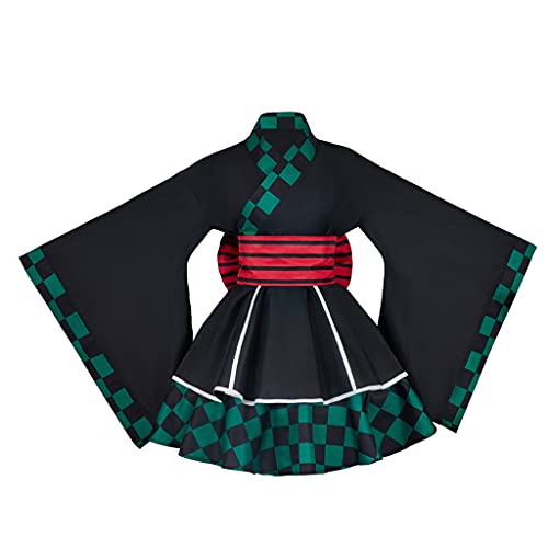 ASTRICOS Kamado Tanjirou Cosplay-Kostüm, Kimono-Kleid, Japanisches Anime Dienstmädchen-Cosplay-Outfit, Lolita-Kleid (Schwarz, M) von ASTRICOS