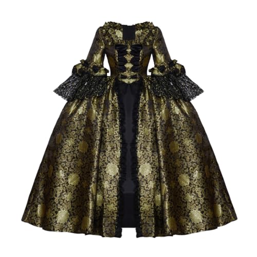 ASTRICOS Königin Marie Antoinette Kostüm Ballkleid Rokoko Elegantes Kolonialkleid für Damen in Gold-Schwarz (Schwarz, XXXL) von ASTRICOS
