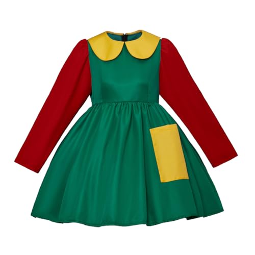 ASTRICOS La Chilindrina Cosplay Kleid Damen Plissee Rot Grün Lustiges Kleid Halloween Weihnachtsoutfit (M) von ASTRICOS