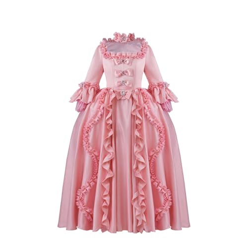 ASTRICOS Marie Antoinette Kostüm, 18. Jahrhundert Rokoko Ballkleid, Rosa Prinzessinnenkleid mit Rüschen, Historisches Karnevalskostüm für Damen (XXL) von ASTRICOS