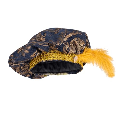 ASTRICOS Mittelalterlicher Renaissance Tudor Hut, 15. Jahrhundert Elisabethanischer Stil, Schlapphut mit Feder (Blau und Gold, one size) von ASTRICOS