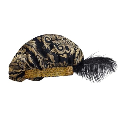 ASTRICOS Mittelalterlicher Renaissance Tudor Hut, 15. Jahrhundert Elisabethanischer Stil, Schlapphut mit Feder (Schwarz und Gold, one size) von ASTRICOS