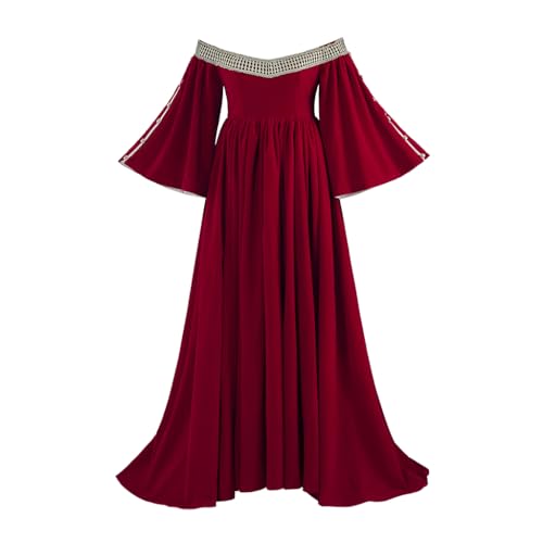 ASTRICOS Mittelalterliches Renaissance-Samtkleid für Damen, Prinzessin, viktorianisches Gothic-Ballkleid in Rot (XXL) von ASTRICOS