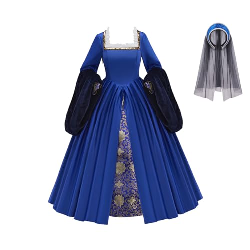ASTRICOS Mittelalterliches Tudor-Kostüm, Elisabethanisches Kleid in Grün, Historisches Design mit Hut, Cosplay-Gewand (Blau, M) von ASTRICOS