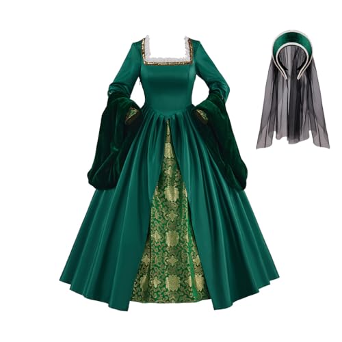 ASTRICOS Mittelalterliches Tudor-Kostüm, Elisabethanisches Kleid in Grün, Historisches Design mit Hut, Cosplay-Gewand (Grün, M) von ASTRICOS