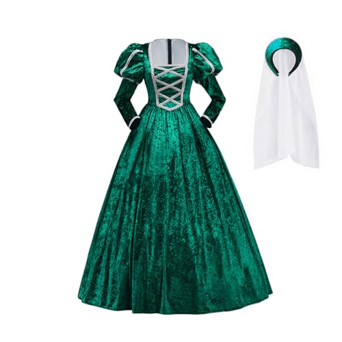 ASTRICOS Mittelalterliches Tudor-Kostüm von Königin Elisabeth und Anne Boleyn mit Kopfbedeckung, Renaissance-Ballkleid für Damen (Grün, XS) von ASTRICOS