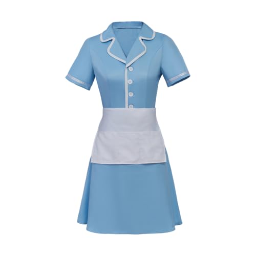 ASTRICOS Musical-Kellnerin Jenna Hunterson Cosplay-Kostüm, blaues Dienstmädchenkleid mit Schürze, komplettes Halloween-Outfit für Damen (Blau, XXL) von ASTRICOS