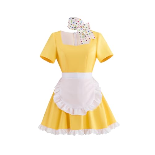 ASTRICOS Musical-Kellnerin Jenna Hunterson Cosplay-Kostüm, blaues Dienstmädchenkleid mit Schürze, komplettes Halloween-Outfit für Damen (Gelb, M) von ASTRICOS
