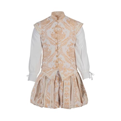ASTRICOS Renaissance Tudor Elizabeth König Prinz Cosplay Uniform Weste Hemd Hose Komplettset Luxuriöse bestickte Outfits für Herren (Beige, S) von ASTRICOS