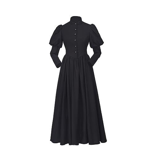 ASTRICOS Viktorianisches Trauerkleid, Edwardianisches Tageskleid, Schwarzes Tournürenkleid, Gothic Steampunk Ballkleid (Schwarz, XXL) von ASTRICOS
