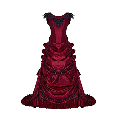 ASTRICOS Viktorianisches rotes Tournürenkleid für Damen, Vintage, Gothic, Steampunk, Renaissance, Abendkleid, Ballkleid, Vampirkostüm (rot, M) von ASTRICOS