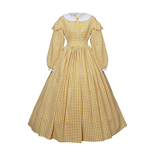 ASTRICOS Vintage-Kostüm für Damen, Bürgerkrieg, Prärie, Pionier, Kolonial, Karokleid, Halloween, Renaissance, historisches Ballkleid (Gelb, XS) von ASTRICOS