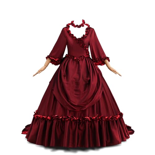 ASTRICOS Vintage Viktorianisches Gothic Steampunk Rotes Ballkleid Mittelalter Kostüm Vampir Mina Harker Cosplay Kleid (Rot, XL) von ASTRICOS