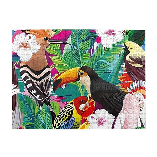 Tropische Vögel und Pflanzen Blatt Druck Puzzle Personalisierte Puzzle Holzpuzzle Lustiges Puzzle 500 Teile für Erwachsene Geburtstag von ASmeir