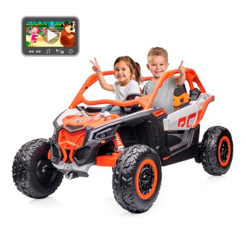 Can AM Maverick UTV Buggy XXL 24V und MP4,Orange, Elektro-Auto für Kinder mit 24V Batterie,Fernbedienung,Gummireifen,Federung und vielen Extras von ATAA