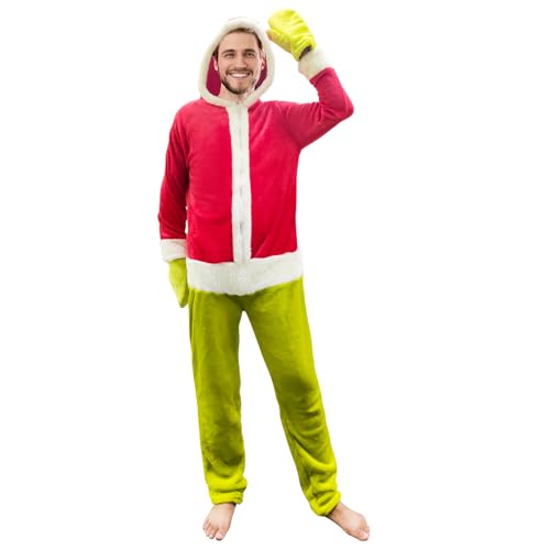 ATAMET Weihnachtsmann Stola Kostüm Overall Big Green Monster Erwachsene Dieb Pyjama Weihnachten Pyjama, rot / grün, M von ATAMET