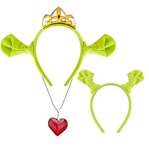 ATAYOU 3Pcs Halloween Paar Kostüm Zubehör Set von Stirnband mit Ohren und Krone, Oger Ohren Stirnband und Herz Halskette von ATAYOU