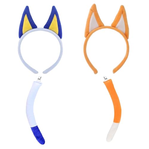 ATAYOU 4 Pcs Hund Ohren und Schwanz, Blau und Orange Hundeohren Stirnband für Halloween Cosplay Kostüm Zubehör ATAYOU 4 Pcs Hund Ohren und Schwanz, Blau und Orange Hundeohren Stirnband für Halloween Cosplay Kostüm Zubehör von ATAYOU